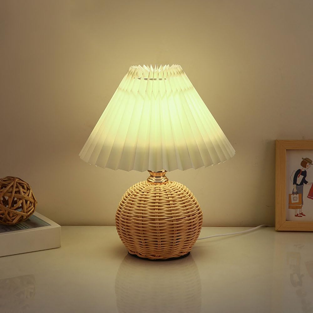 Outdoor Furniture Cafe - SCKDAY LED Pleated Table Lamp Rattan