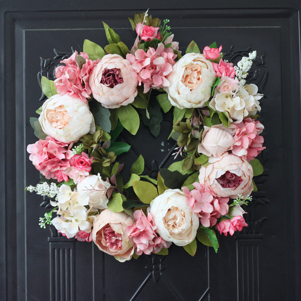 Outdoor Furniture Cafe - Artificial Peony Wreath Garland Rattan Home
