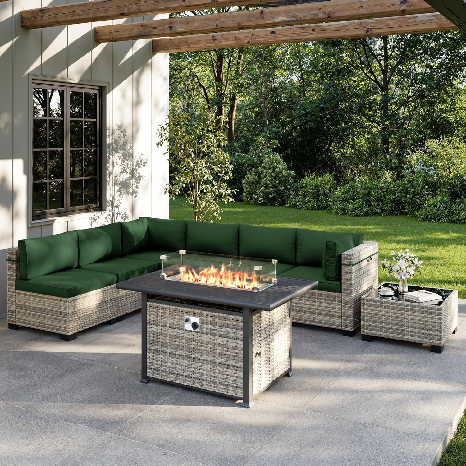 Outdoor Furniture Fire Pit - 8-Piece Outdoor Patio Furniture Set with