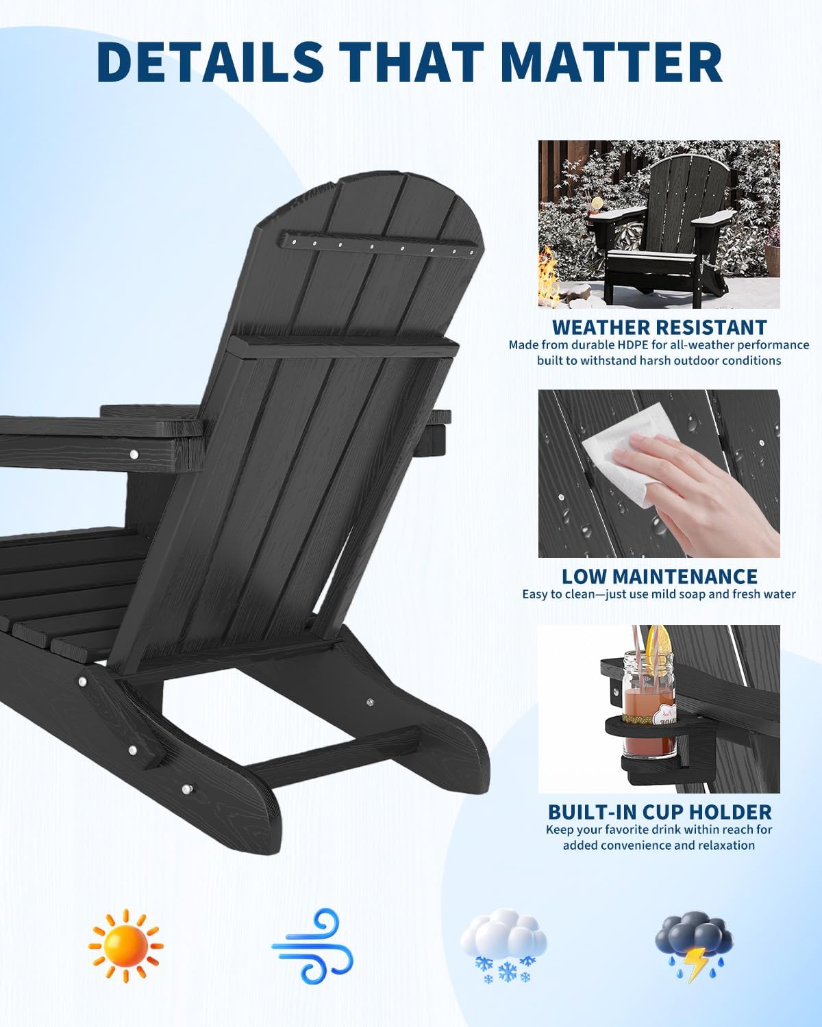 Folding Adirondack Chair HDPE  - огляд і ціна Outdoor Furniture Fire Pit