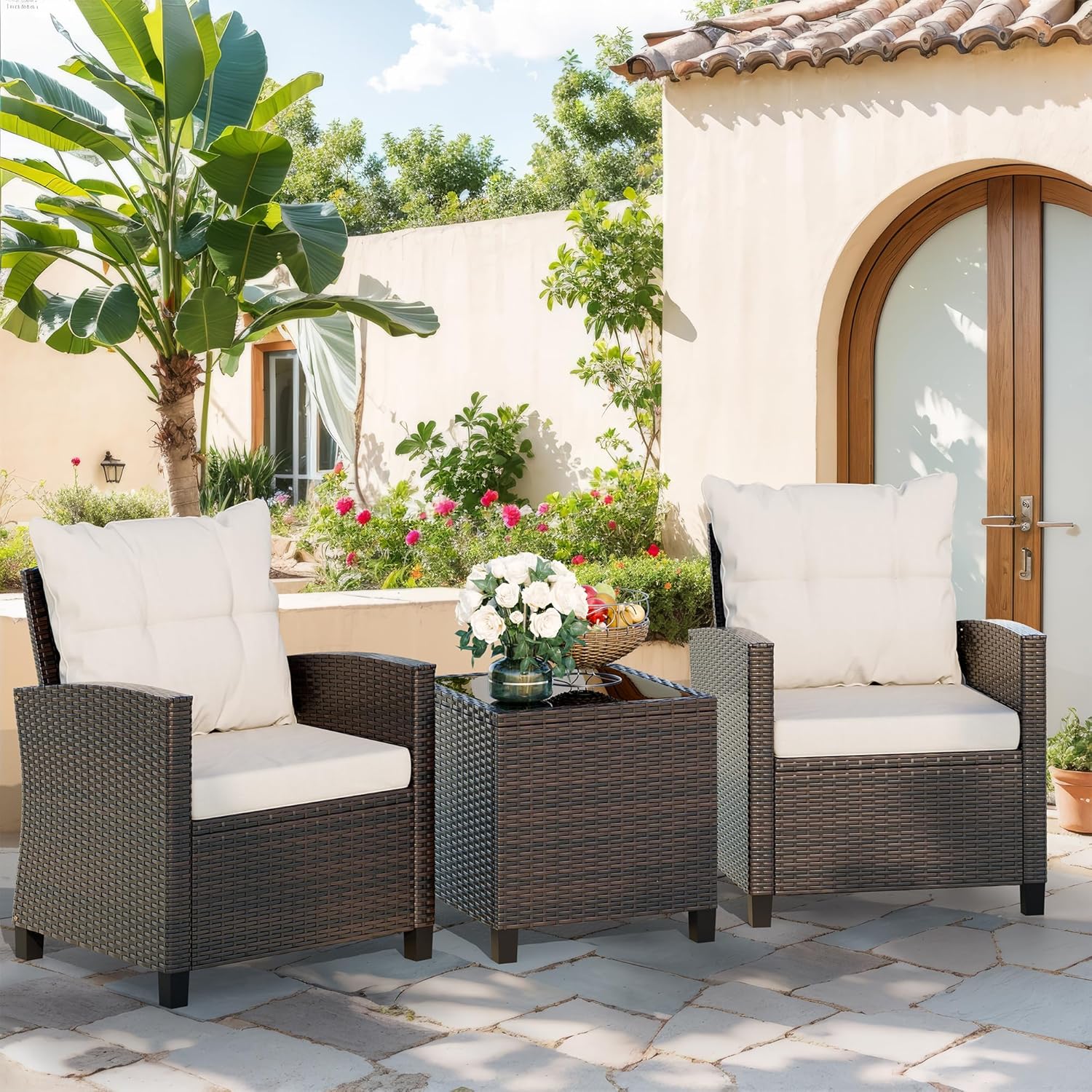 Beige compact 3-piece rattan w - огляд і ціна Outdoor Furniture Sofa