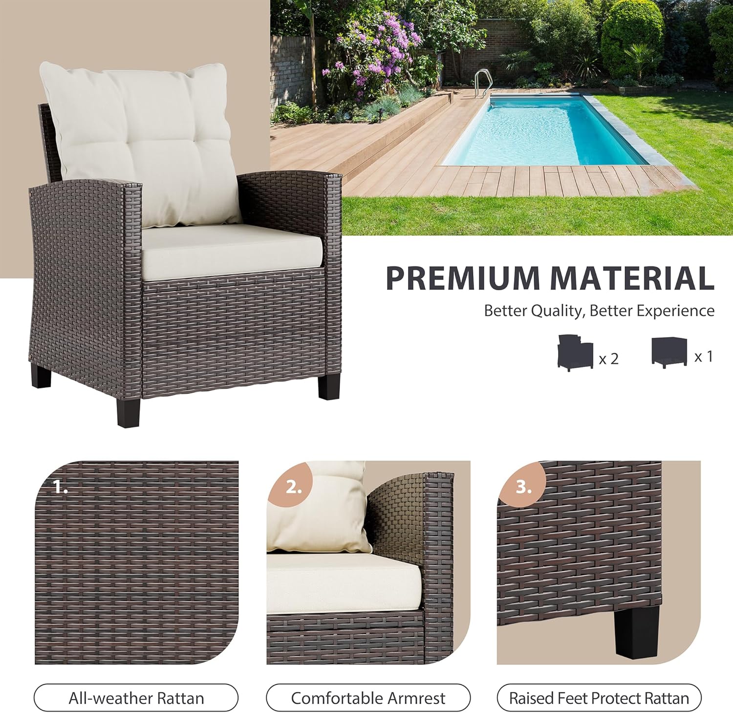 Beige compact 3-piece rattan w - огляд і ціна Outdoor Furniture Sofa