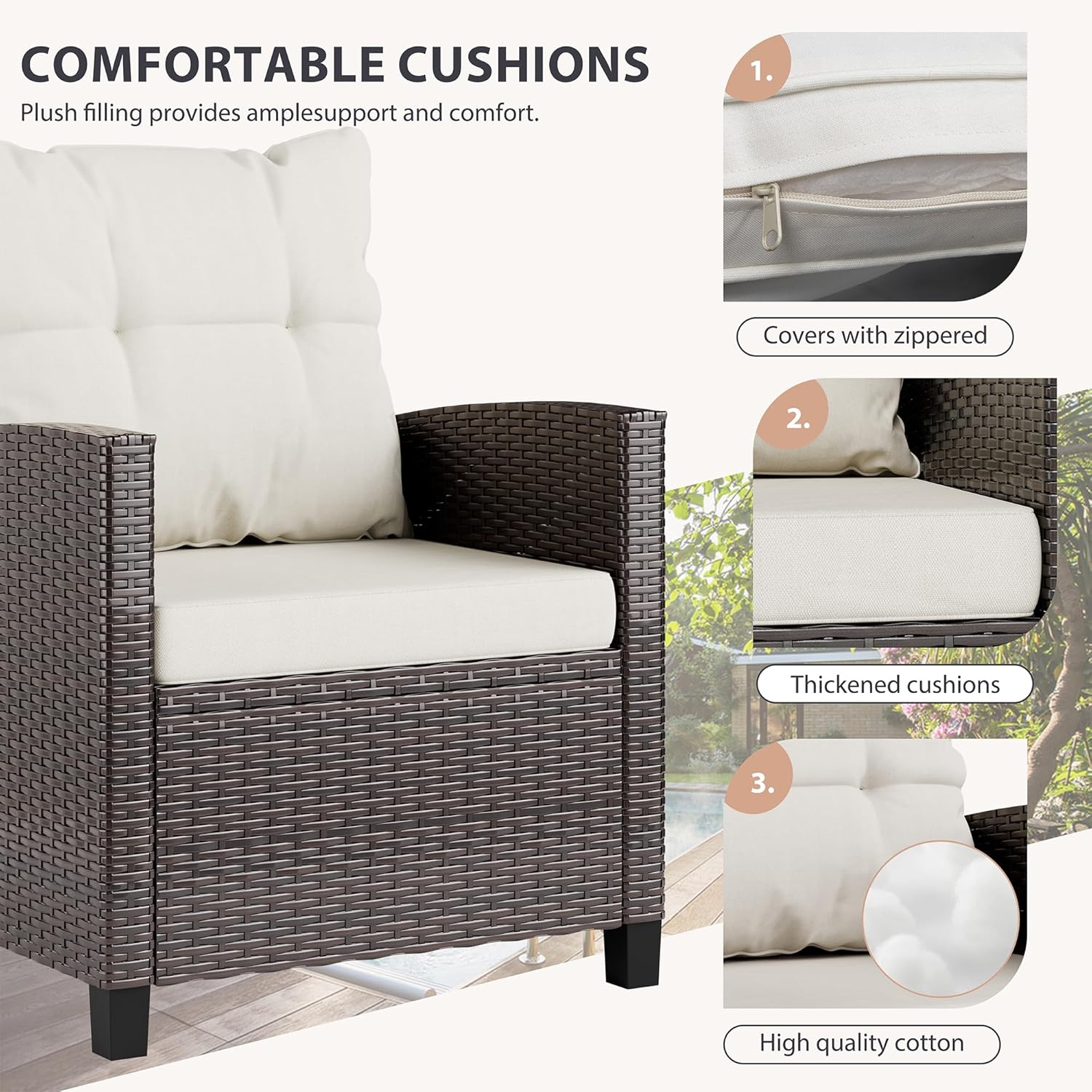 Beige compact 3-piece rattan w - огляд і ціна Outdoor Furniture Sofa