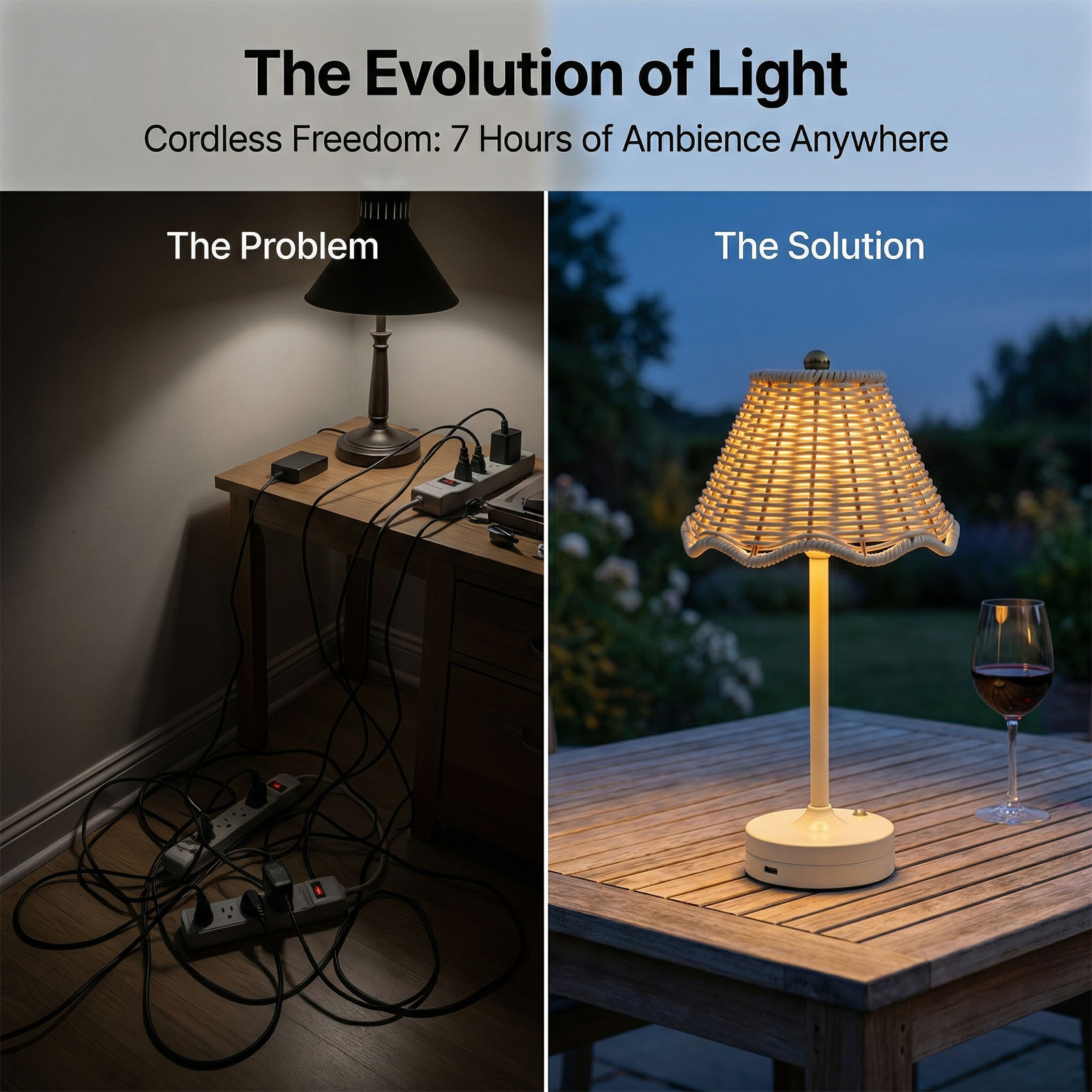 LED Vintage Rattan Table Lamp  - огляд і ціна Outdoor Furniture Cafe