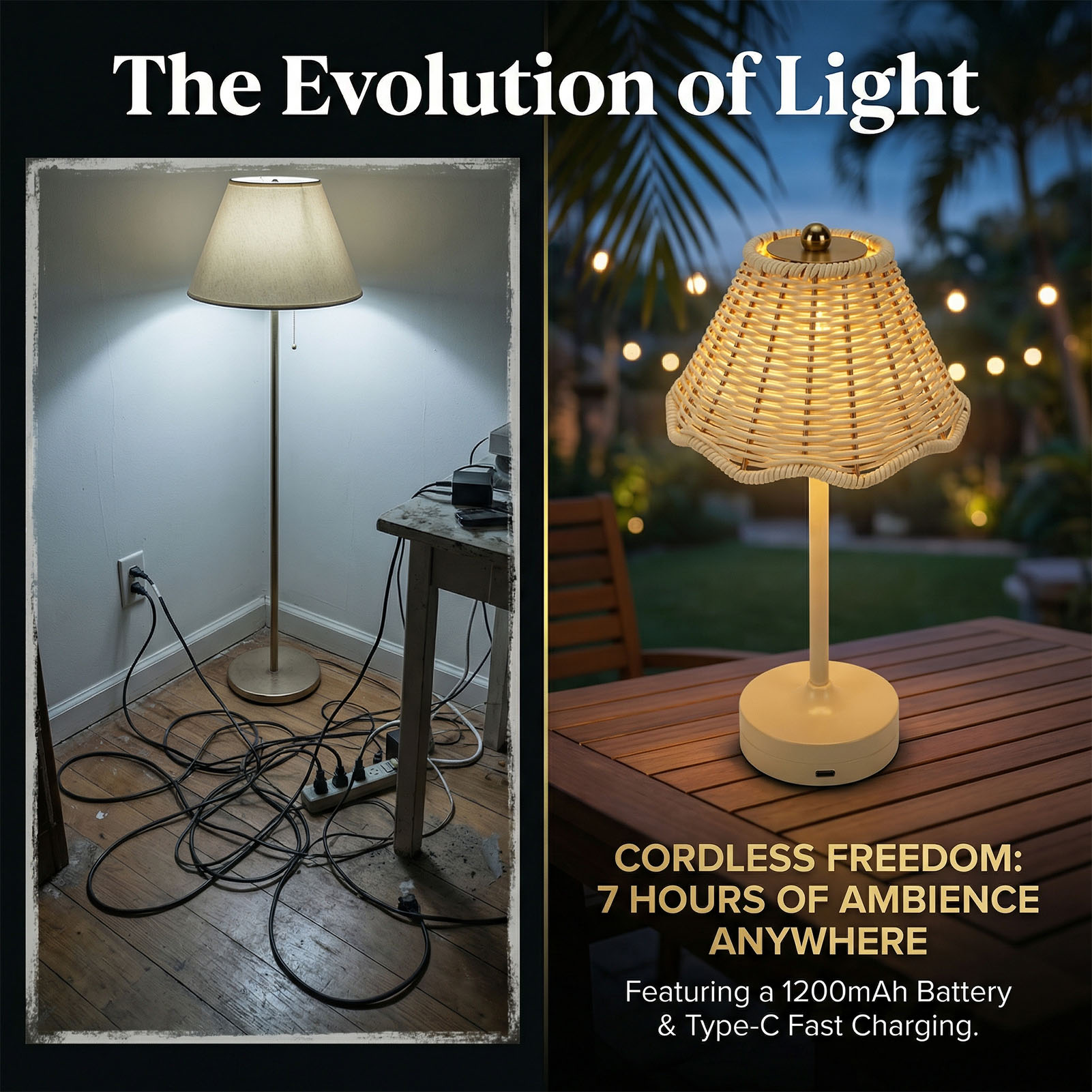 LED Vintage Rattan Table Lamp  - огляд і ціна Outdoor Furniture Cafe
