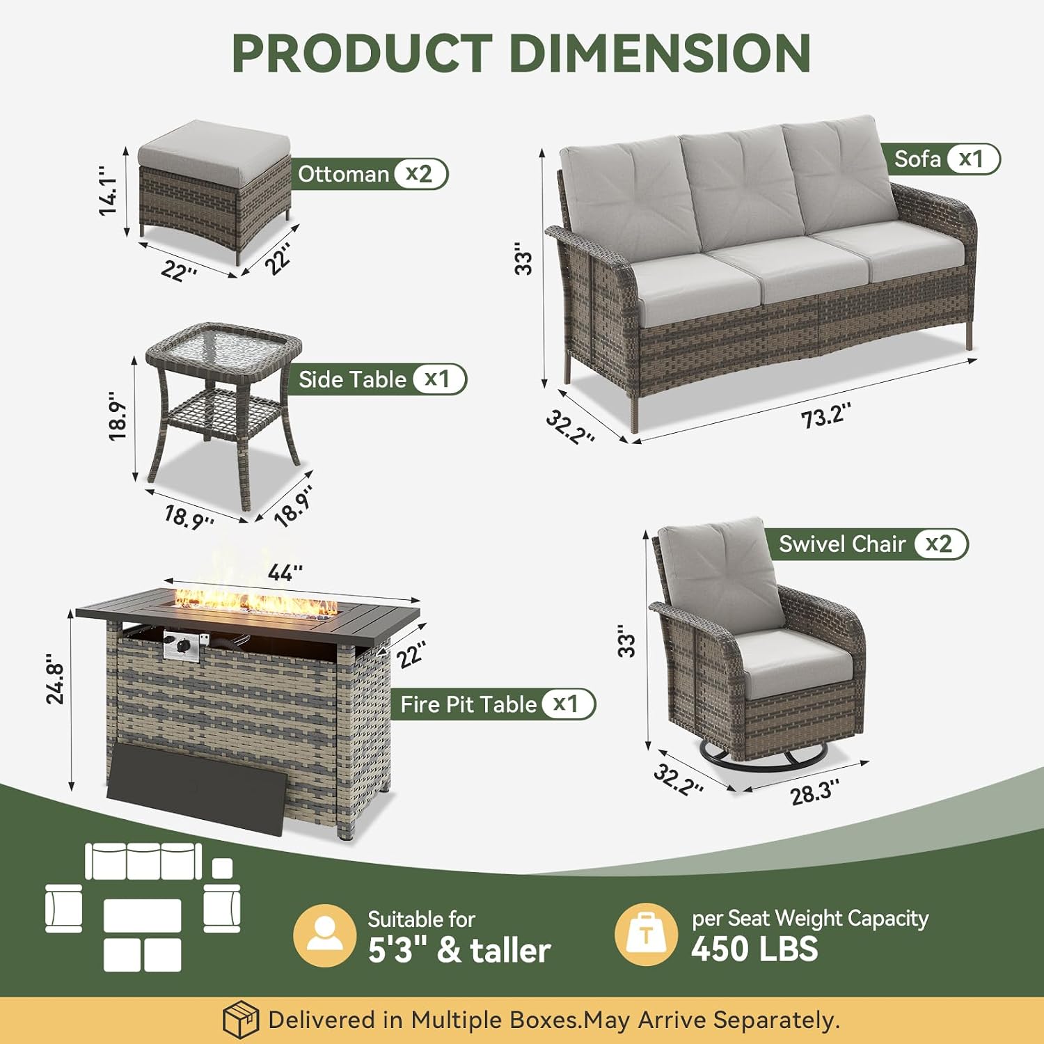 7-Piece Wicker Patio Set with  - огляд і ціна Outdoor Furniture Fire Pit