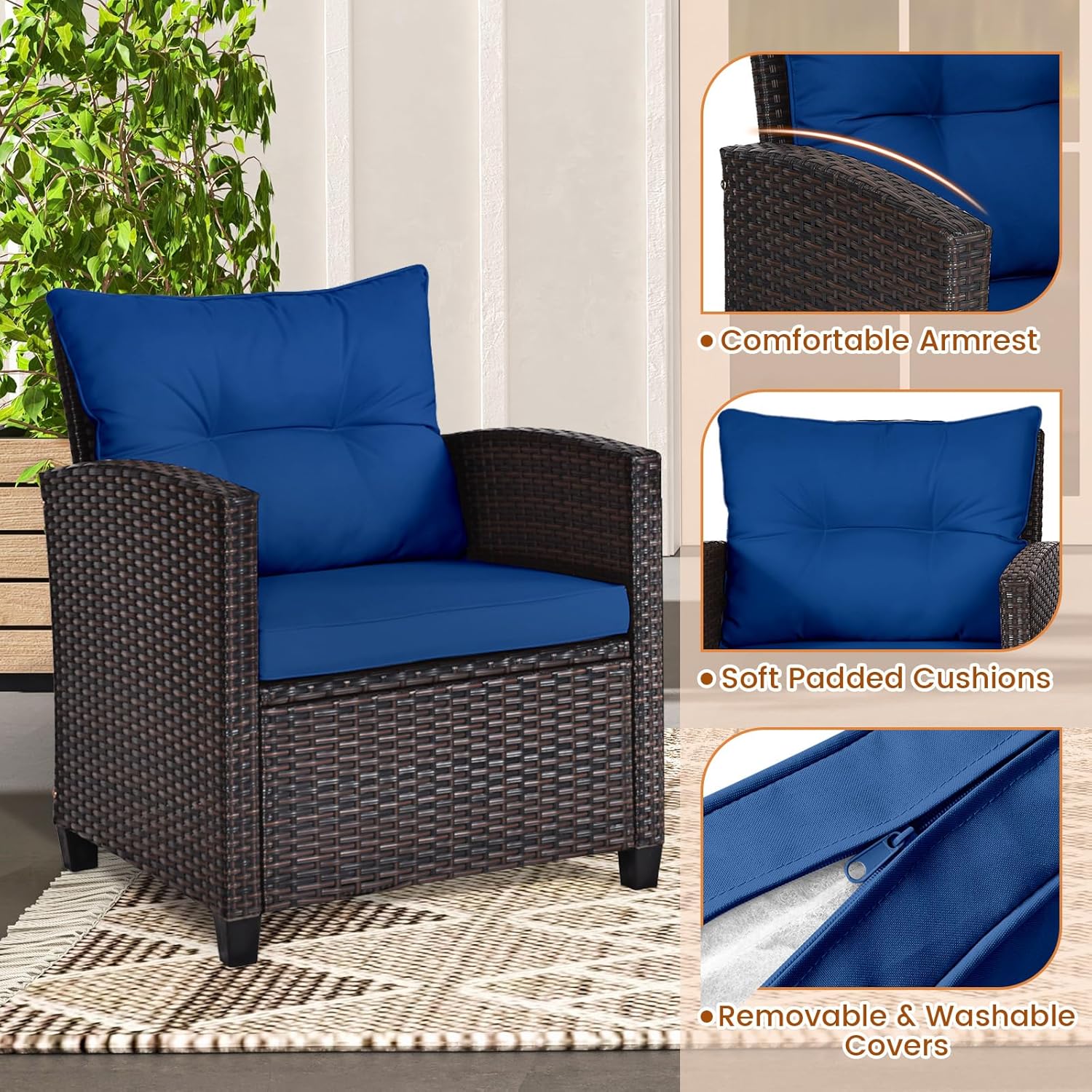 Navy blue rattan wicker 3-piec - огляд і ціна Outdoor Furniture Sofa